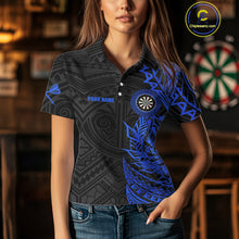 Load image into Gallery viewer, Personalized Black And Blue Tribal Darts Polo &amp; Quarter Zip Custom Dart Shirts For Women Dart Jersey TDM4826