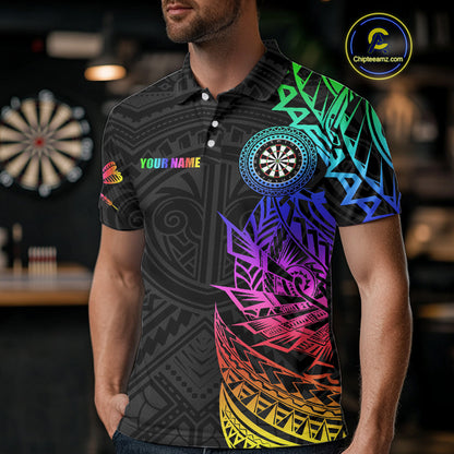 Personalized Rainbow Tribal Darts Polo & Quarter Zip Custom Darts Shirt For Men Darts Team Jersey TDM4827