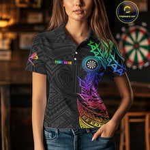 Load image into Gallery viewer, Personalized Rainbow Tribal Darts Polo &amp; Quarter Zip Custom Darts Shirt For Women Darts Team Jersey TDM4827