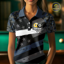 Load image into Gallery viewer, Blue Camo US Flag 8 Ball &amp; 9 Ball Pool Jersey For Women Custom Billiard Team Shirt Polo &amp; 1/4 Zip TDM5035