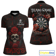 Load image into Gallery viewer, Personalized Skull And Roses Gothic Darts Shirt For Women Custom Red Dart Jersey Team Polo &amp; 1/4 Zip TDM5041