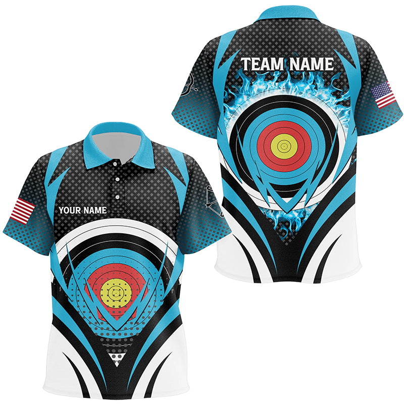 Blue Flaming Archery Target Board Custom Polo Shirts For Kid, Archery Jerseys Uniform Shirts TDM0609