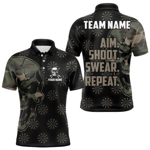 Funny Camo Darts Skull Aim Shoot Swear Repeat Custom Dart Shirts For Men, Vintage Dart Team Jerseys TDM3266