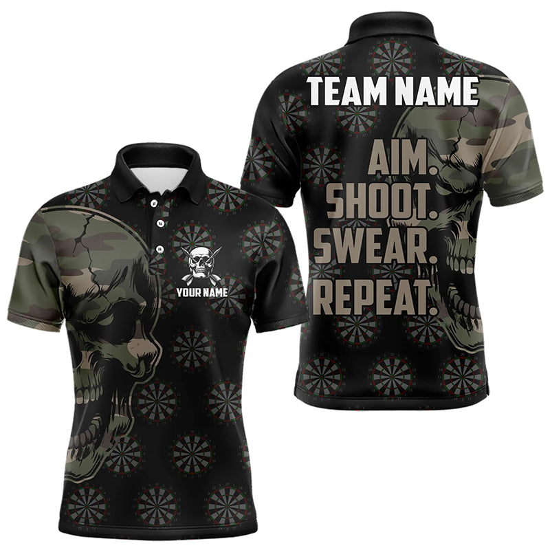 Funny Camo Darts Skull Aim Shoot Swear Repeat Custom Dart Shirts For Men, Vintage Dart Team Jerseys TDM3266