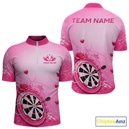 Personalized Pink Roses Darts Jersey For Men Custom Valentine Darts Shirts, Best Darts Gifts TDM5767