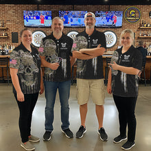Load image into Gallery viewer, Black Grunge Camo Skull US Flag Dart Shirt For Women Custom Patriotic Dart Jersey Team Polo, 1/4 Zip TDM5773