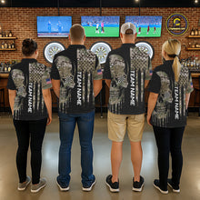 Load image into Gallery viewer, Black Grunge Camo Skull US Flag Dart Shirt For Women Custom Patriotic Dart Jersey Team Polo, 1/4 Zip TDM5773