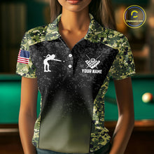 Load image into Gallery viewer, Custom Green Camo US Flag 8 Ball Pool Shirt For Women, Billiard Team Jersey Polo &amp; 1/4 Zip TDM6138