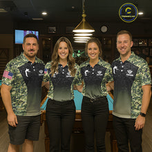 Load image into Gallery viewer, Custom Green Camo US Flag 8 Ball Pool Shirt For Women, Billiard Team Jersey Polo &amp; 1/4 Zip TDM6138
