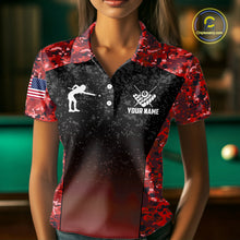 Load image into Gallery viewer, Custom Red Camo US Flag 8 Ball Pool Shirt For Women, Billiard Team Jersey Polo &amp; 1/4 Zip TDM6140