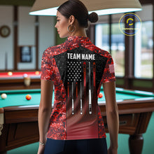Load image into Gallery viewer, Custom Red Camo US Flag 8 Ball Pool Shirt For Women, Billiard Team Jersey Polo &amp; 1/4 Zip TDM6140