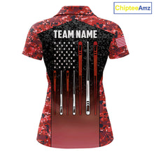Load image into Gallery viewer, Custom Red Camo US Flag 8 Ball Pool Shirt For Women, Billiard Team Jersey Polo &amp; 1/4 Zip TDM6140