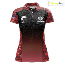 Load image into Gallery viewer, Custom Red Camo US Flag 8 Ball Pool Shirt For Women, Billiard Team Jersey Polo &amp; 1/4 Zip TDM6140