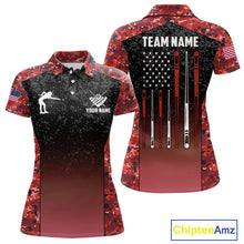 Load image into Gallery viewer, Custom Red Camo US Flag 8 Ball Pool Shirt For Women, Billiard Team Jersey Polo &amp; 1/4 Zip TDM6140