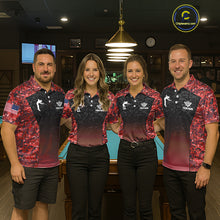 Load image into Gallery viewer, Custom Red Camo US Flag 8 Ball Pool Shirt For Women, Billiard Team Jersey Polo &amp; 1/4 Zip TDM6140
