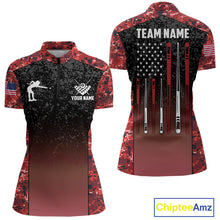 Load image into Gallery viewer, Custom Red Camo US Flag 8 Ball Pool Shirt For Women, Billiard Team Jersey Polo &amp; 1/4 Zip TDM6140