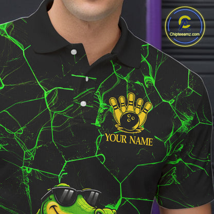 Black And Green Funny Alligator Bowling Shirt For Men Custom Lightning Bowling Team Jersey TDM6141