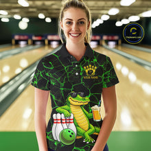 Load image into Gallery viewer, Black And Green Funny Alligator Bowling Shirt For Women Custom Lightning Bowling Team Jersey TDM6141