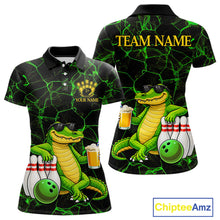 Load image into Gallery viewer, Black And Green Funny Alligator Bowling Shirt For Women Custom Lightning Bowling Team Jersey TDM6141