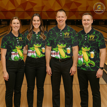 Black And Green Funny Alligator Bowling Shirt For Men Custom Lightning Bowling Team Jersey TDM6141