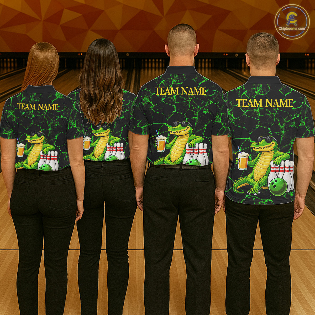 Black And Green Funny Alligator Bowling Shirt For Men Custom Lightning Bowling Team Jersey TDM6141