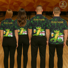 Load image into Gallery viewer, Black And Green Funny Alligator Bowling Shirt For Women Custom Lightning Bowling Team Jersey TDM6141