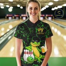 Load image into Gallery viewer, Black And Green Funny Alligator Bowling Shirt For Women Custom Lightning Bowling Team Jersey TDM6141