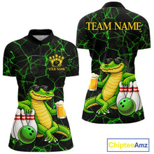 Load image into Gallery viewer, Black And Green Funny Alligator Bowling Shirt For Women Custom Lightning Bowling Team Jersey TDM6141