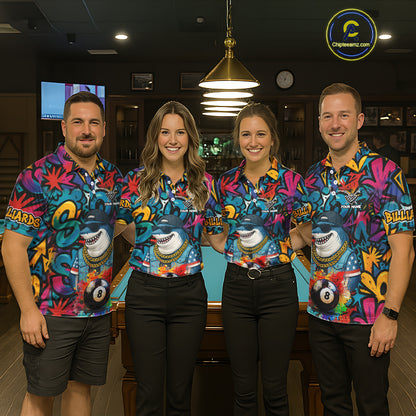 Funny Shark Colorful Graffiti 8 Ball Billiard Shirt For Women Custom Pool Jersey Polo & 1/4 Zip TDM6369
