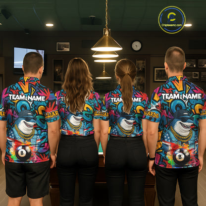 Funny Shark Colorful Graffiti 8 Ball Billiard Shirt For Women Custom Pool Jersey Polo & 1/4 Zip TDM6369