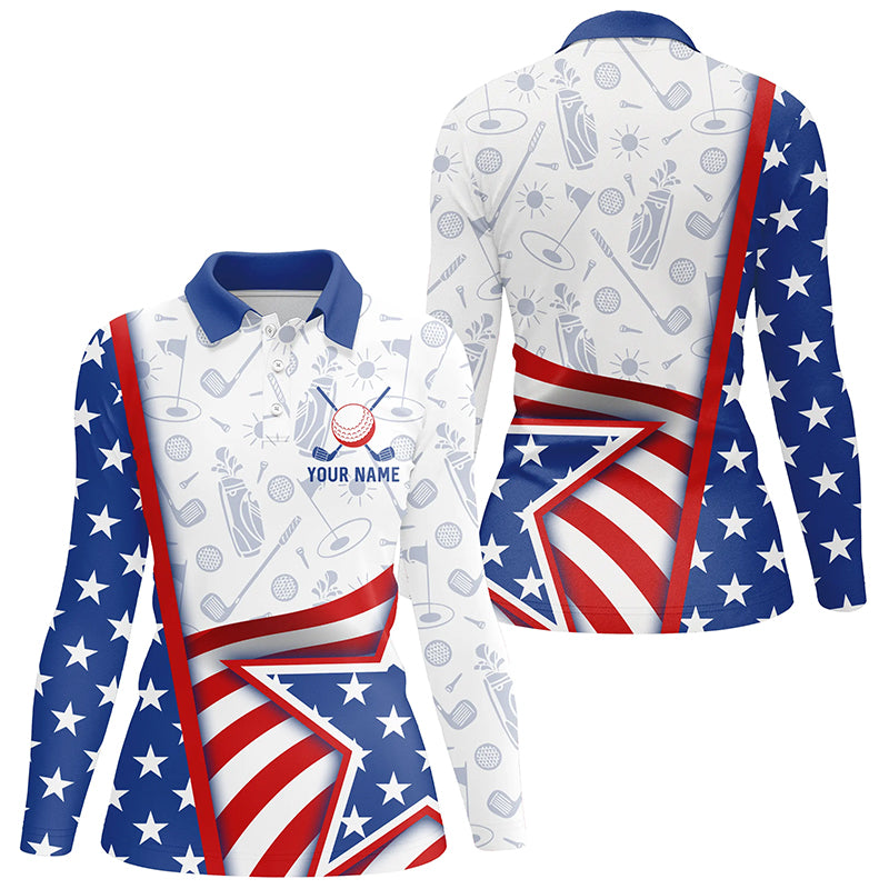 American Flag Womens Golf Polo Shirts Custom Golf Pattern Outfit For Ladies Best Patriotic Golf Wears TDM1866