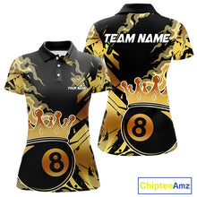Load image into Gallery viewer, Personalized Golden 8 Ball Crown Billiard Shirt For Women, Pool King Team Jerseys Polo &amp; 1/4 Zip TDM4236