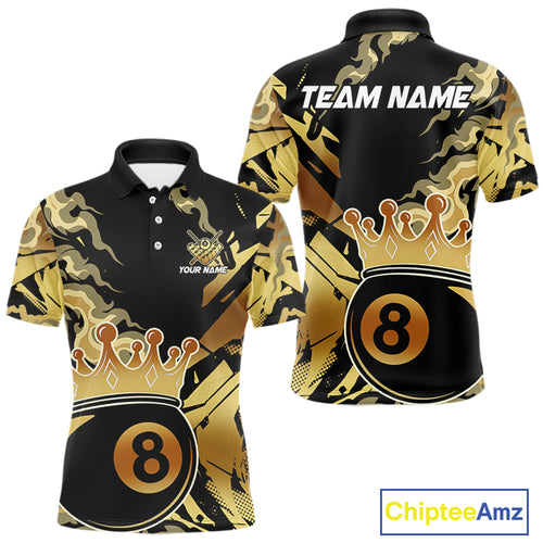 Personalized Golden 8 Ball Crown Billiard Shirt For Men, Pool King Team Jerseys Polo & 1/4 Zip TDM4236