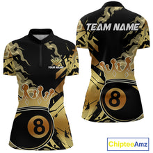 Load image into Gallery viewer, Personalized Golden 8 Ball Crown Billiard Shirt For Women, Pool King Team Jerseys Polo &amp; 1/4 Zip TDM4236