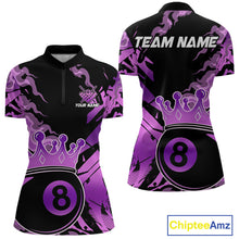Load image into Gallery viewer, Personalized Purple 8 Ball Crown Billiard Shirt For Women, Pool King Team Jerseys Polo &amp; 1/4 Zip TDM4237