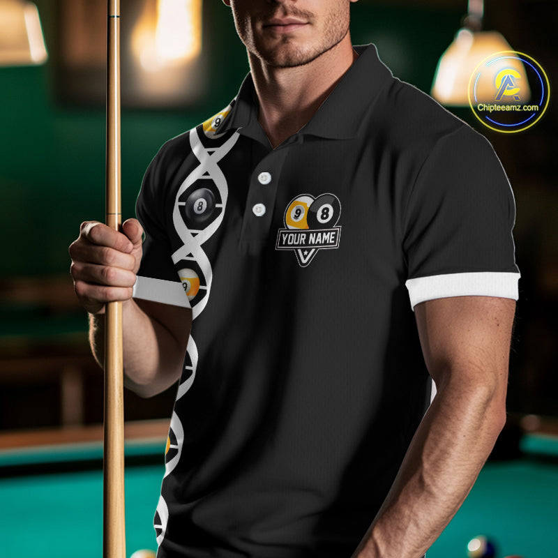 DNA Billiard 8 Ball & 9 Ball Shirts For Men Custom Funny Pool Jerseys Team Polo & 1/4 Zip |White TDM4392