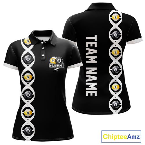 DNA Billiard 8 Ball & 9 Ball Shirts For Women Custom Funny Pool Jerseys Team Polo & 1/4 Zip |White TDM4392