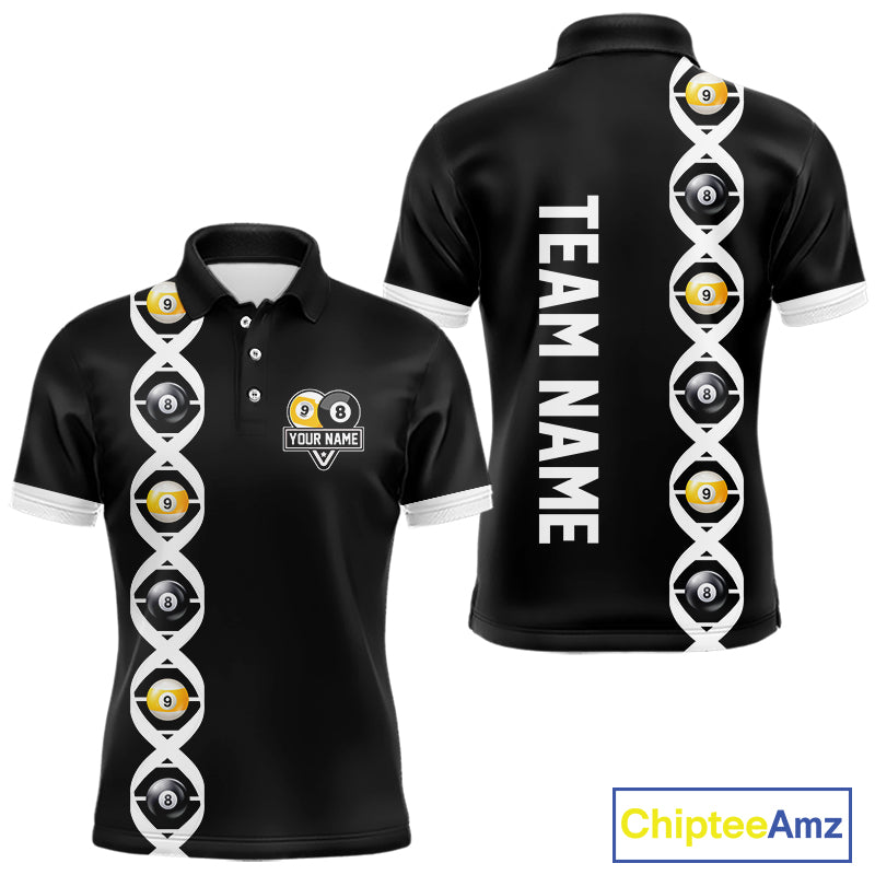 DNA Billiard 8 Ball & 9 Ball Shirts For Men Custom Funny Pool Jerseys Team Polo & 1/4 Zip |White TDM4392