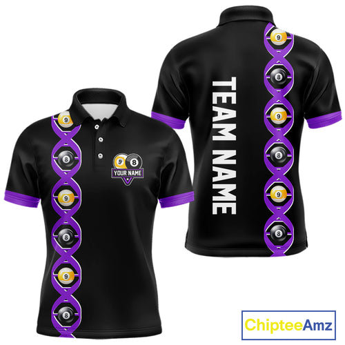 DNA Billiard 8 Ball & 9 Ball Shirts For Men Custom Funny Pool Jerseys Team Polo & 1/4 Zip |Purple TDM4393
