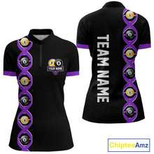 Load image into Gallery viewer, DNA Billiard 8 Ball &amp; 9 Ball Shirts For Women Custom Funny Pool Jerseys Team Polo &amp; 1/4 Zip |Purple TDM4393