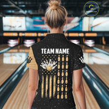 Load image into Gallery viewer, Custom Grunge American Flag Bowling Shirt For Women, Patriotic Bowling Team Jersey Polo &amp; 1/4 Zip TDM4631
