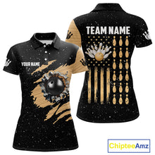 Load image into Gallery viewer, Custom Grunge American Flag Bowling Shirt For Women, Patriotic Bowling Team Jersey Polo &amp; 1/4 Zip TDM4631