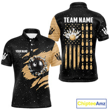 Load image into Gallery viewer, Custom Grunge American Flag Bowling Shirt For Men, Patriotic Bowling Team Jersey Polo &amp; 1/4 Zip TDM4631