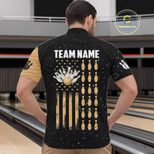 Load image into Gallery viewer, Custom Grunge American Flag Bowling Shirt For Men, Patriotic Bowling Team Jersey Polo &amp; 1/4 Zip TDM4631