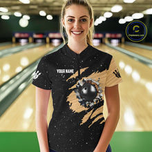 Load image into Gallery viewer, Custom Grunge American Flag Bowling Shirt For Women, Patriotic Bowling Team Jersey Polo &amp; 1/4 Zip TDM4631