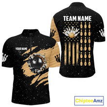 Load image into Gallery viewer, Custom Grunge American Flag Bowling Shirt For Men, Patriotic Bowling Team Jersey Polo &amp; 1/4 Zip TDM4631