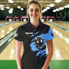 Load image into Gallery viewer, Custom Blue Grunge American Flag Bowling Shirt For Women, Patriotic Bowling Team Jersey Polo, 1/4 Zip TDM4632