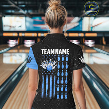 Load image into Gallery viewer, Custom Blue Grunge American Flag Bowling Shirt For Women, Patriotic Bowling Team Jersey Polo, 1/4 Zip TDM4632