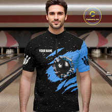 Load image into Gallery viewer, Custom Blue Grunge American Flag Bowling Shirt For Men, Patriotic Bowling Team Jersey Polo, 1/4 Zip TDM4632