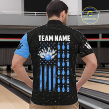 Load image into Gallery viewer, Custom Blue Grunge American Flag Bowling Shirt For Men, Patriotic Bowling Team Jersey Polo, 1/4 Zip TDM4632